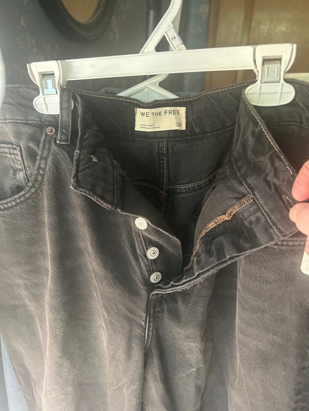 FREEPEOPLE BLACK Denim SHORTS / nwt/ 33/ longer style to top of knee / button up